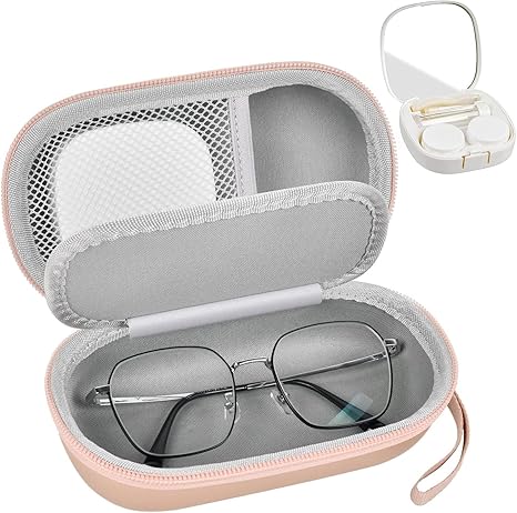 CEETOL Portable The Three-in-one Contact Lens Case, Glasses Case, Traveling Contact Cases Bag Box Holder With Soak Storage Kit Included Built-in Mirror And Contact Lens Solution